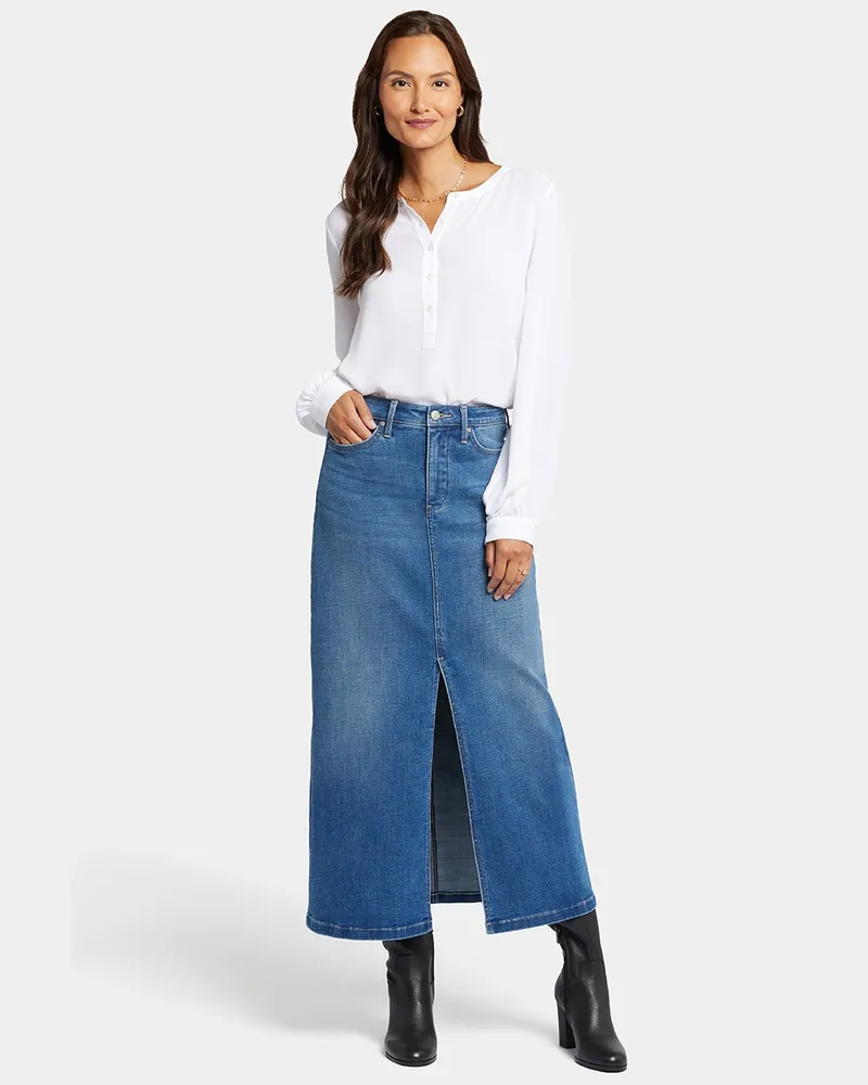 NYDJ not your daughter's Jeans  Hoch geschnittene lange Rock mit mittigem Schlitz vorne Blau