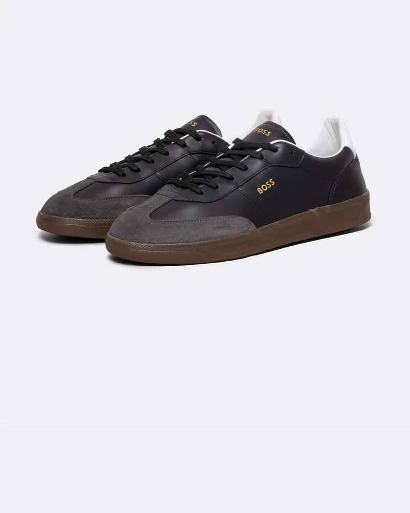 HUGO BOSS Brandon Herrenturnschuhe aus Leder und Wildleder mit geprägtem Logo Schwarz