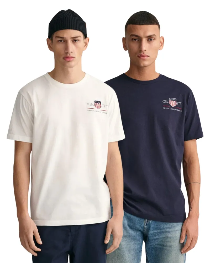 Gant 2er-Pack Herren T-Shirt mit besticktem Archiv-Schild Mehrfarbig