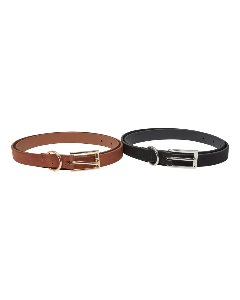 Urban Classics Taillengürtel, Schmal, Kunstleder 2er-Pack-Herren (Schwarz/Braun Schwarz