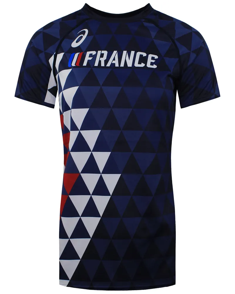 Asics Frankreich Logo Damen Marineblau T-Shirt Marineblau