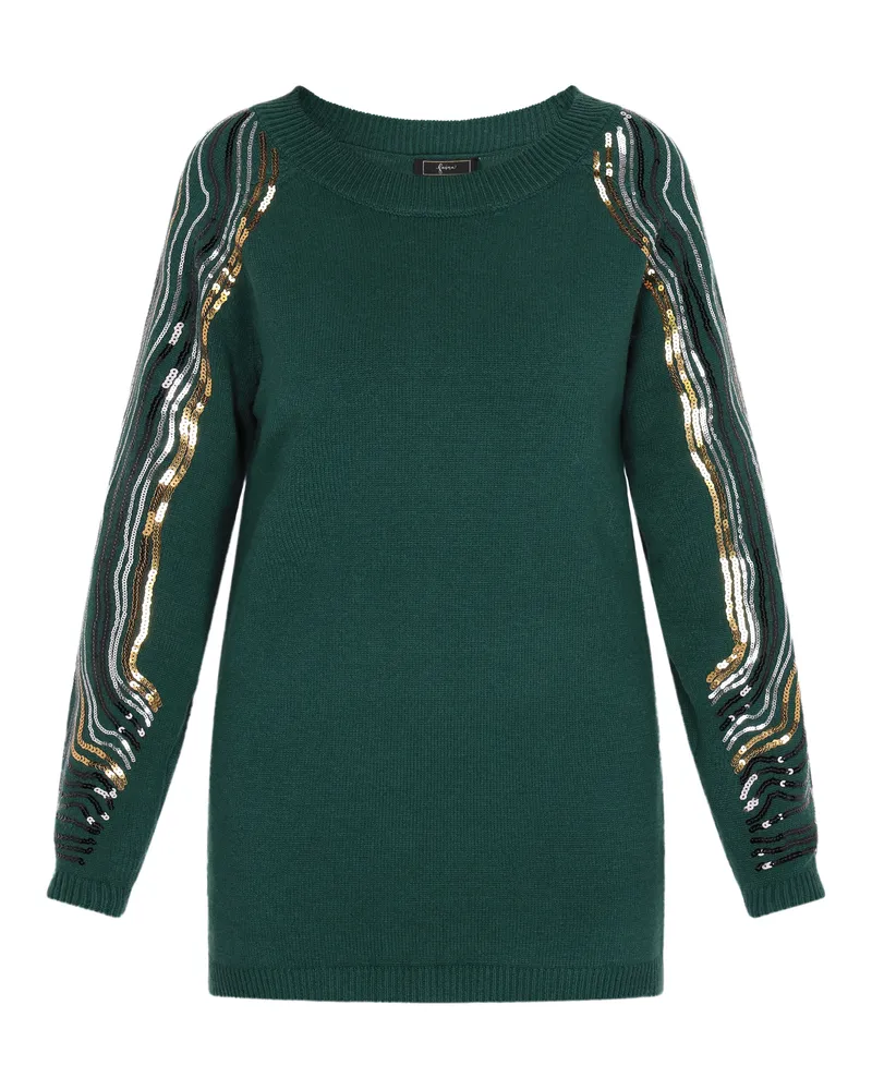FAINA Pullover für Damen, regular fit, seitlich geschnitten - Dunkelgrün Dunkelgrün