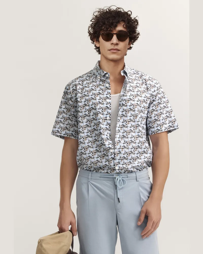 Bugatti Herren Kurzarm-Hemd Modern Fit mit einem Print Hellblau