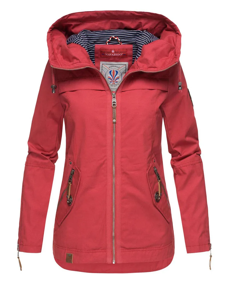 NAVAHOO Damen Übergangsjacke Wekoo – Leichte Baumwolljacke mit Kapuze Rot