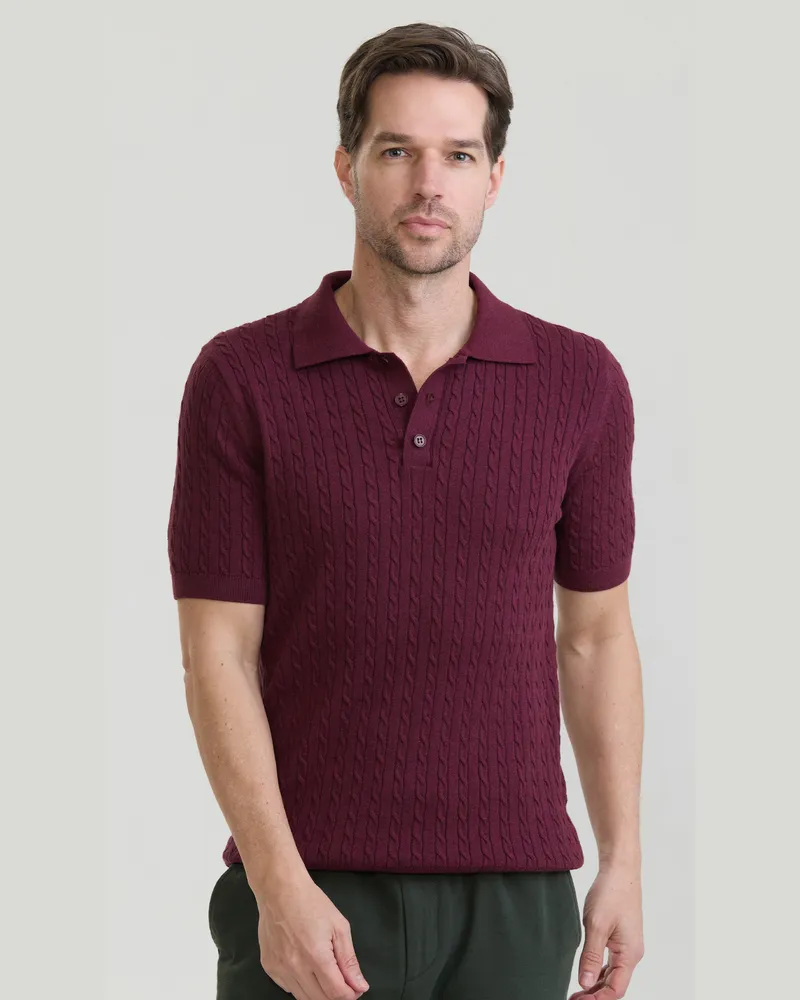 Felix Hardy Polo Shirt Kurzarm Polo Shirt Kurzarm Mit Zopfmuster Bordeaux