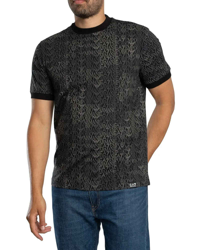 EA7 T‑Shirt mit regulärem Markenmuster - Schwarz Schwarz