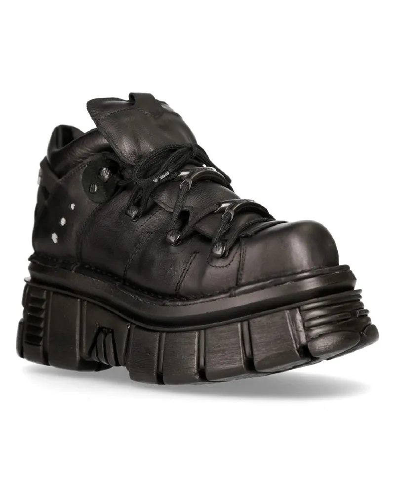 New Rock 106N-S52 TOWER SHOES Biker-Punk-Gothic-Stiefel aus schwarzem Metallic-Leder Schwarz