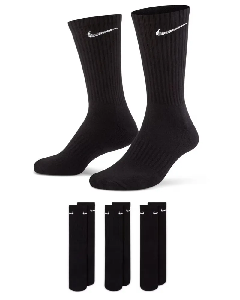 Nike Everyday Cushion Crew Trainingssocken, 3 Paar in Schwarz Schwarz