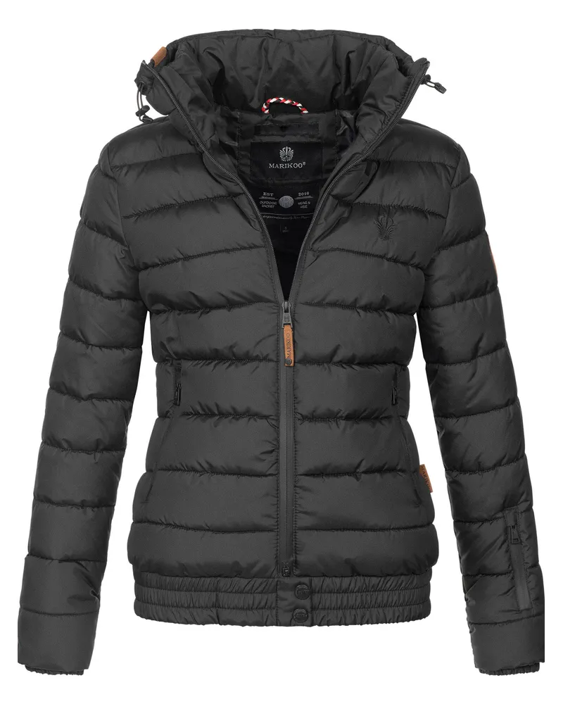 Marikoo Damen Steppjacke Poisen mit hohem Kragen & Teddyfleece-Taschen Schwarz