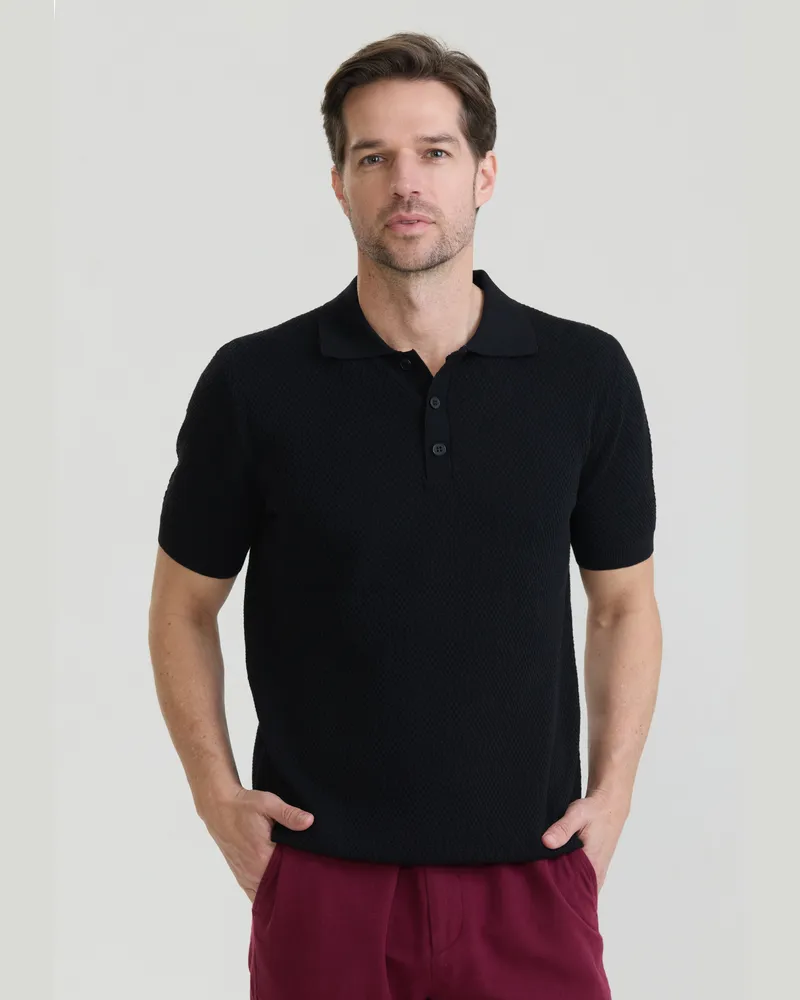 Felix Hardy Polo Shirt Kurzarm Strick-Polo Shirt Kurzarm Schwarz