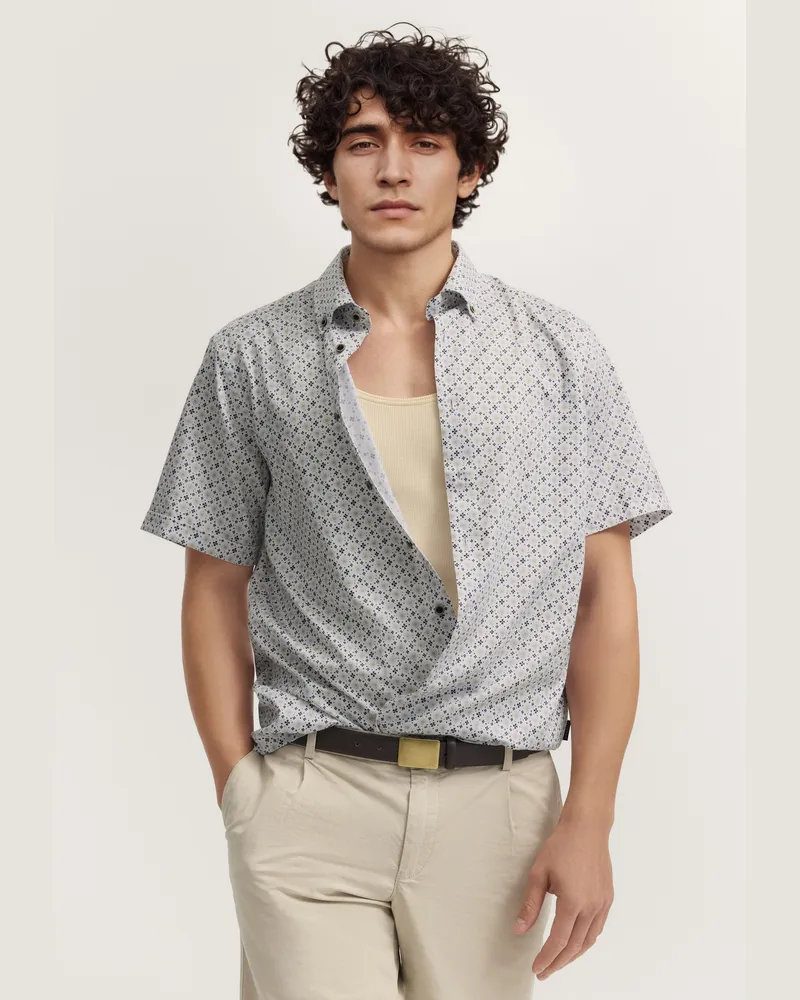 Bugatti Herren Kurzarm-Hemd elegant mit Allover-Muster Oliv