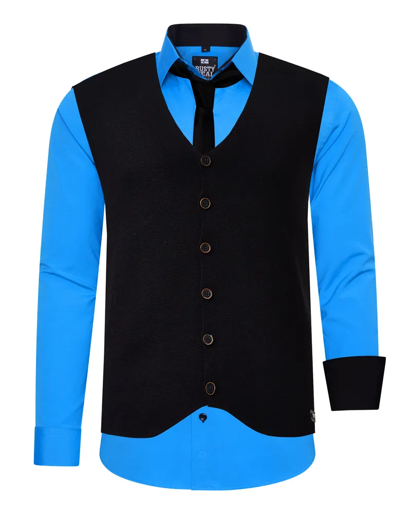 Rusty Neal Hemd mit Weste und Krawatte 3-teilig Blau
