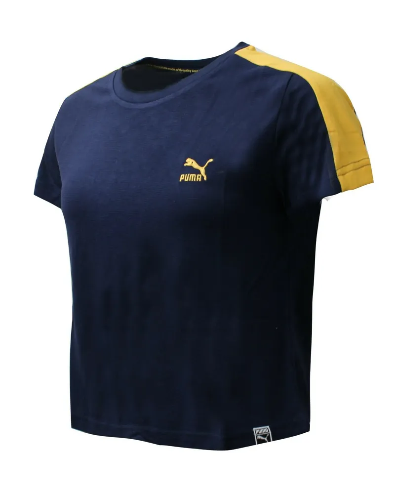 Puma Classics Strukturiertes Damen T-Shirt Navy Rot