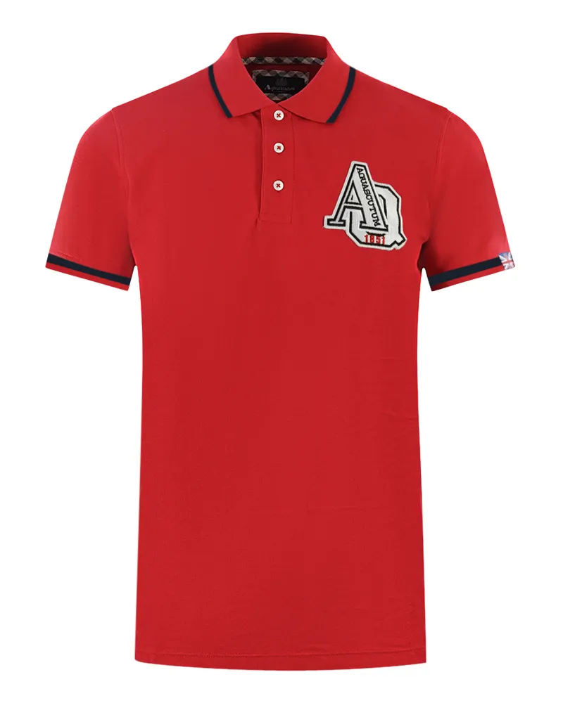 Aquascutum AQ 1851 besticktes rotes Poloshirt mit Spitze Rot