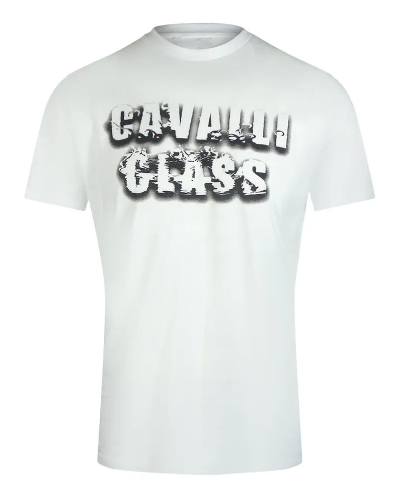 Roberto Cavalli T-shirt In Gebrochenem Weiß Mit Auffälligem Logo In Rauchoptik Weiß