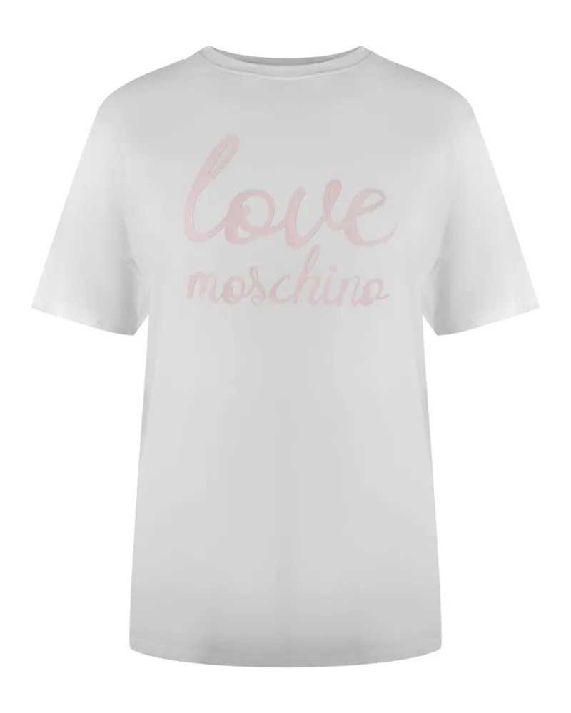 Moschino T-shirt Mit Auffälligem Pinkfarbenem Logo Weiß