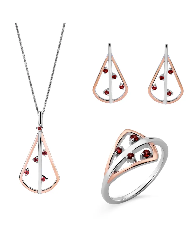 Orphelia Sacha' Damen 925 Sterling Silber Set: Halskette + Ohrringe + Ring - Silber/Rosé SET-7496 Silber