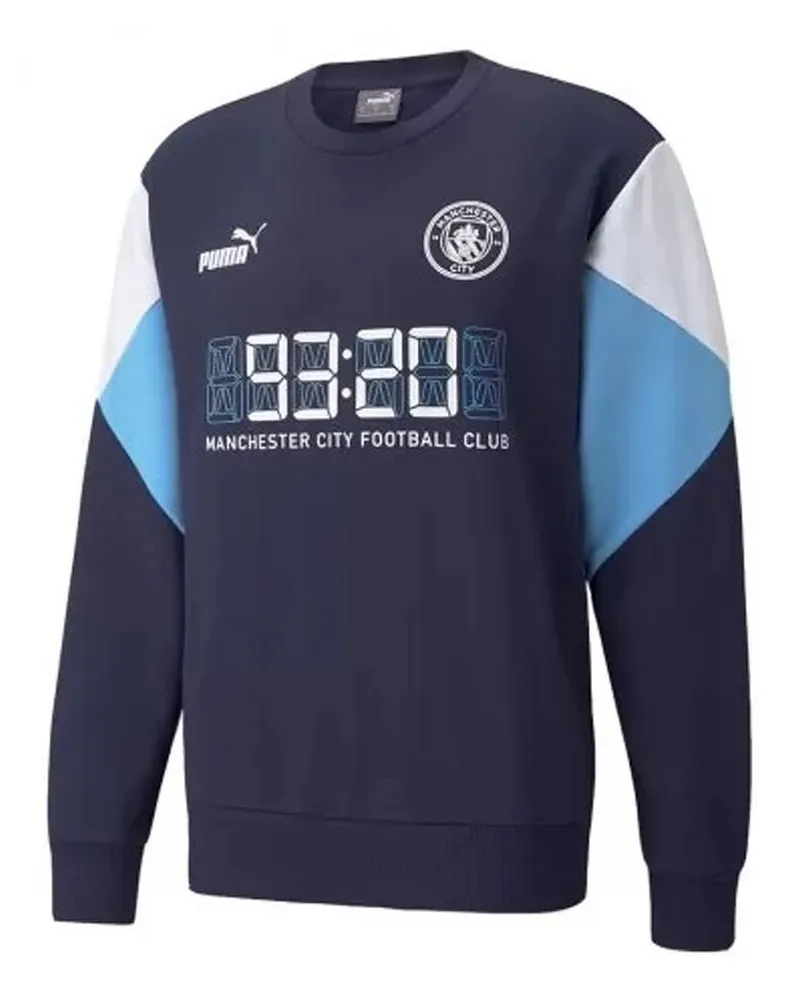 Puma Manchester City Football Club Langarm Crew Neck Herren Pullover 764522 03 Blau
