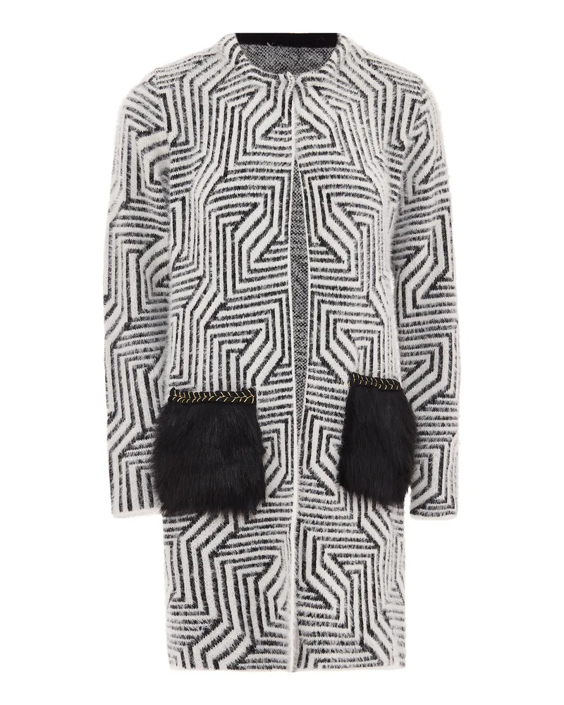 FAINA Strickjacke Damen wollweiß schwarz Schwarz