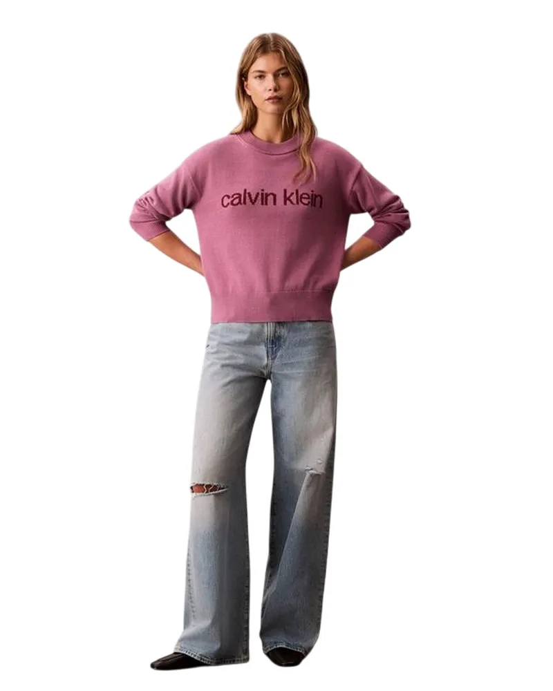 Calvin Klein Pullover Top für Damen, Rundhalsausschnitt, gerippt, Regulär, Langärmlig (Bordeaux Bordeaux