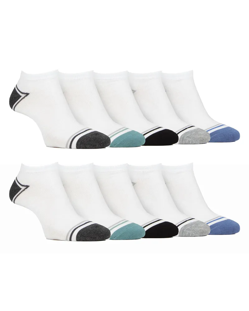 Farah 1920 10 Paar Herren Bambus-Trainersocken |  | Gestreifte gepolsterte Knöchelsocken - Weiß Weiß