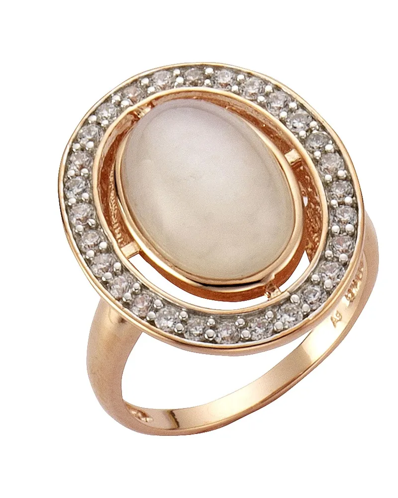 ZEEme Gemstones Ring Silber 925 rosé vergoldet mit echtem Mondstein Zirkonia Roségold