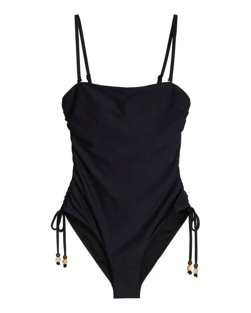 Marc O'Polo Damen-Badeanzug mit abstraktem Floralprint, Einteiler - Schwarz Schwarz