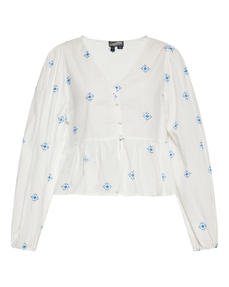 DreiMaster Bluse Damen Wollweiss Blau Wollweiß