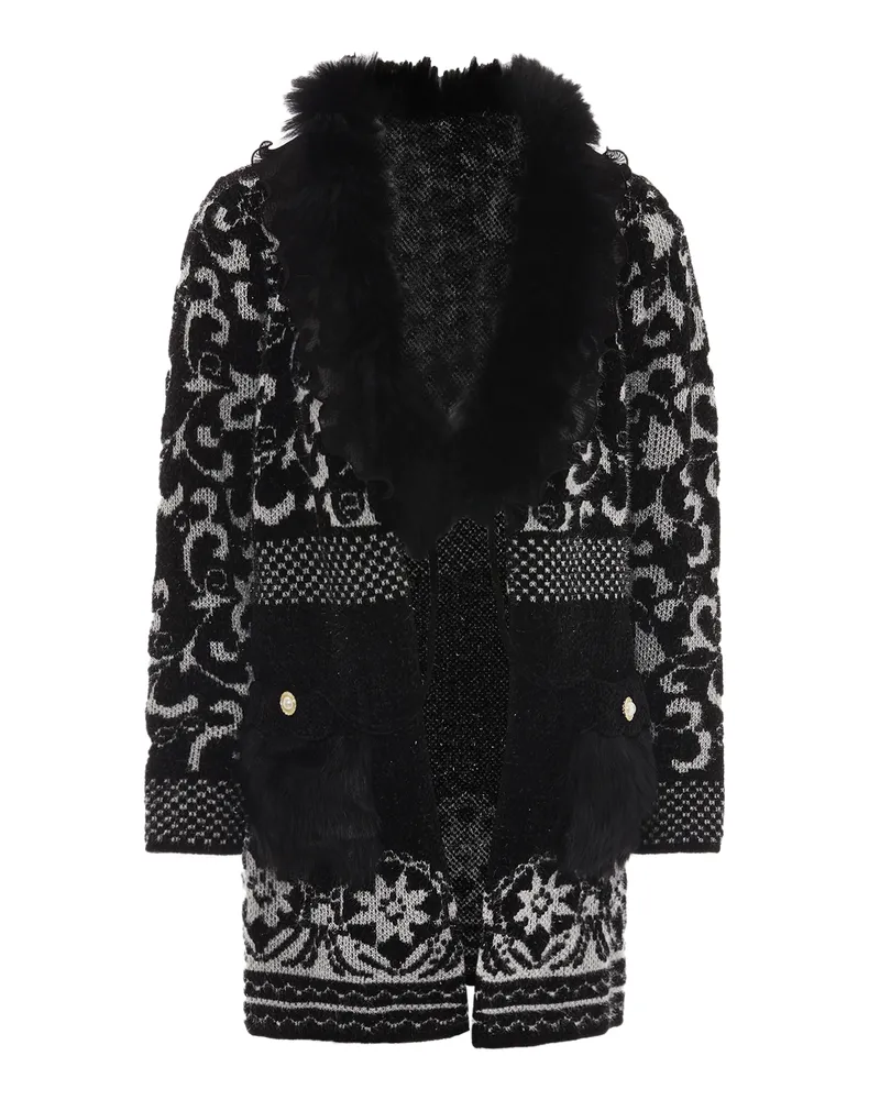 FAINA Strickjacke Damen schwarz-wollweiß Schwarz