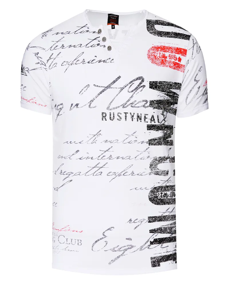 Rusty Neal V-Ausschnitt-T-Shirt mit seitlichem Logo-Print - Weiß Weiß