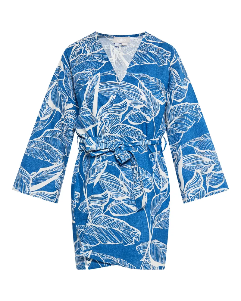 Usha Kimono Damen Blau Wollweiss Blau
