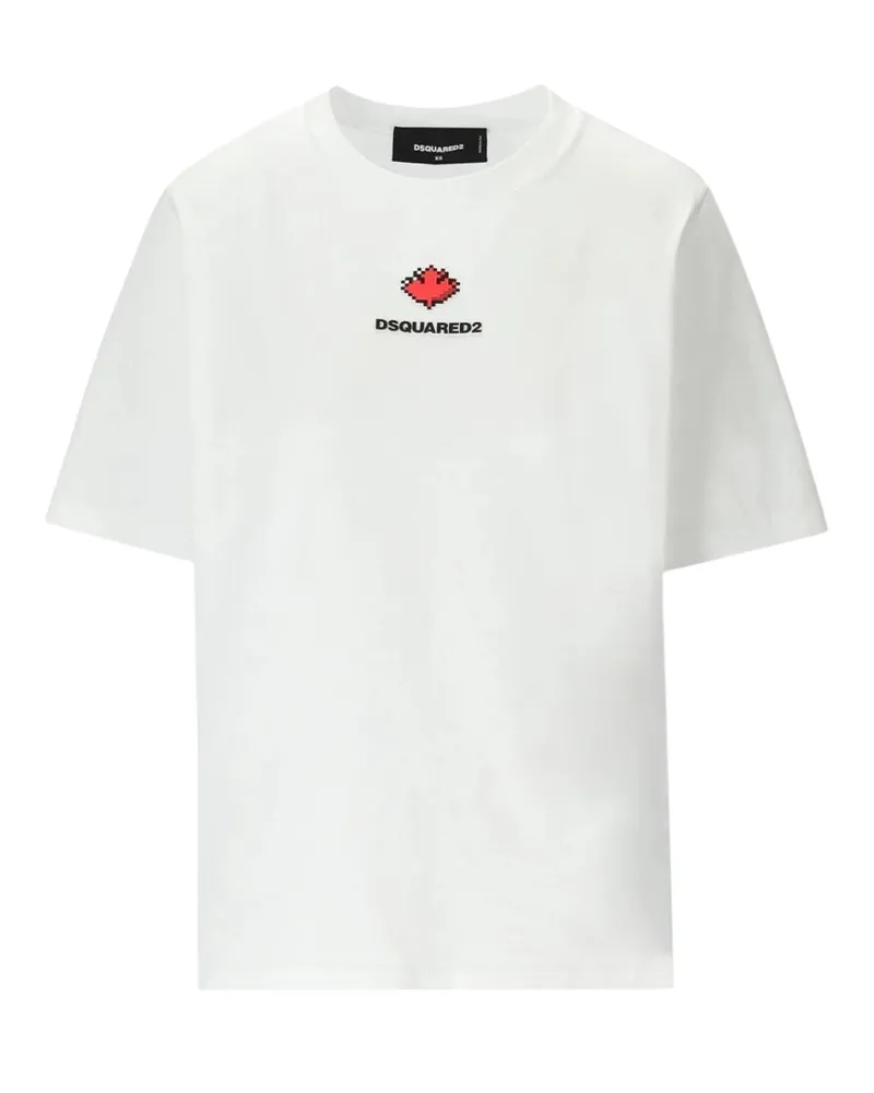 Dsquared2 Pixel Leaf Logo Print Rundhals-t-shirt, Weiß Weiß