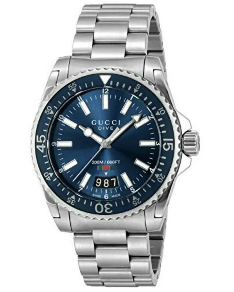 Gucci Dive Armbanduhr mit Edelstahlarmband und blauem Zifferblatt für Herren Blau