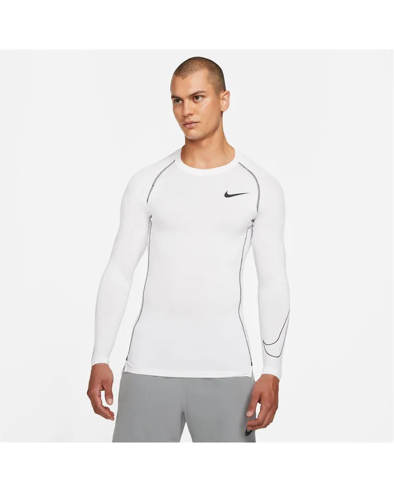 Nike Pro Core" T-Shirt für Herren, Langärmlig (Weiß Weiß