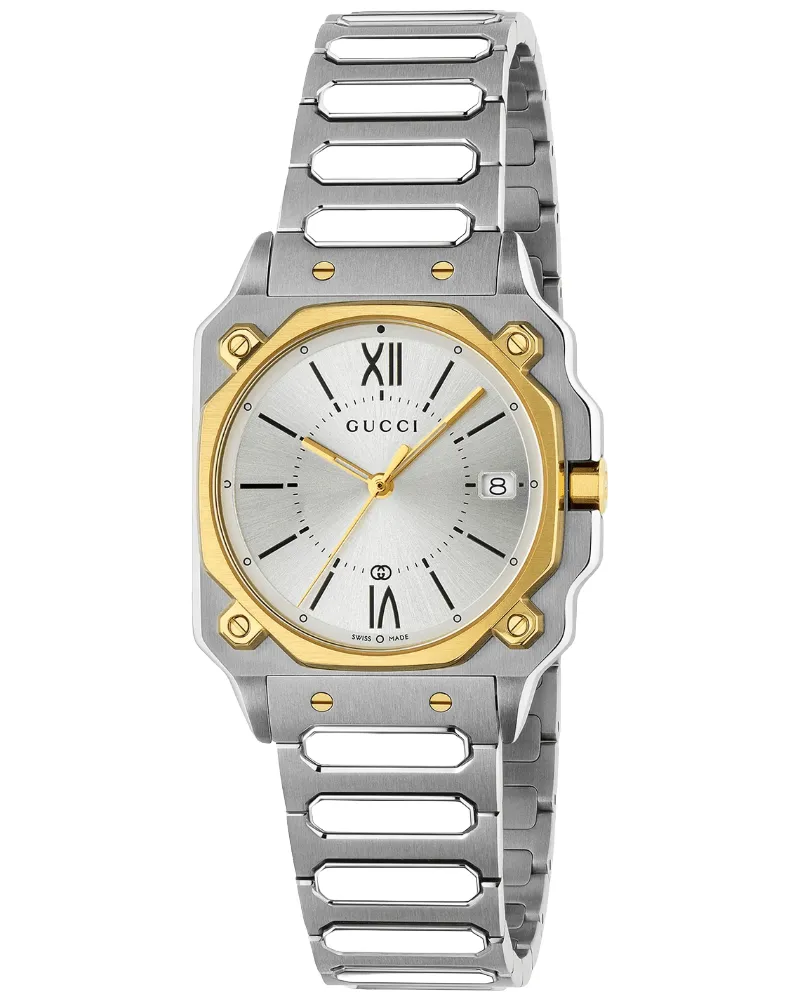 Gucci YA166506 G-Flat Silber Zifferblatt Herren- und Damenuhr Silber