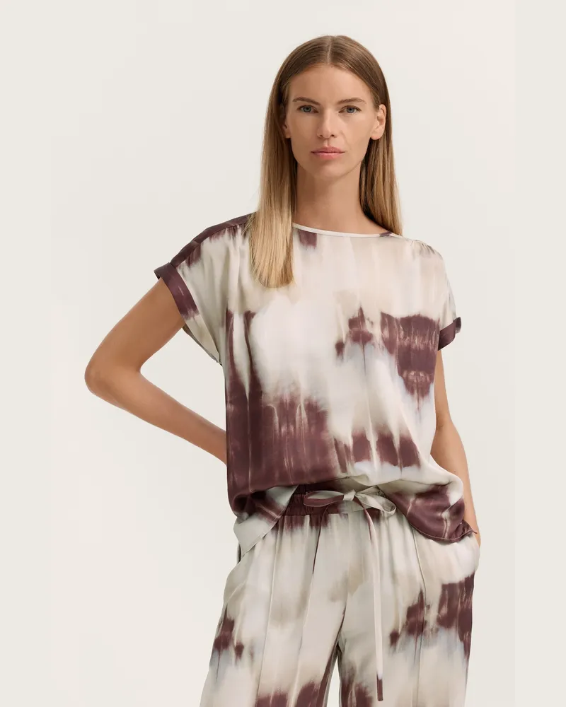 Bugatti Damen Bluse kurzarm mit grafischem Print aus Viskose Bordeaux