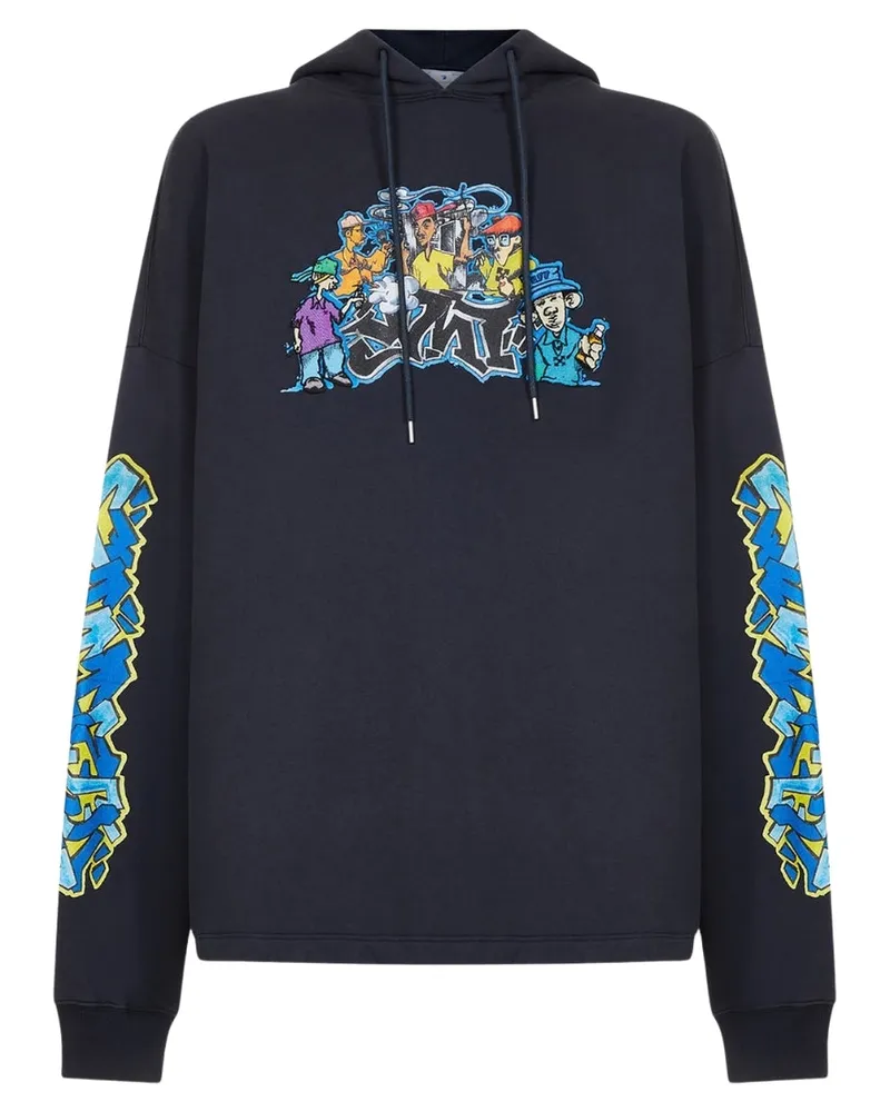 OFF-WHITE Graffiti Pupp Long Skate Hoodie Outerspace Marineblau