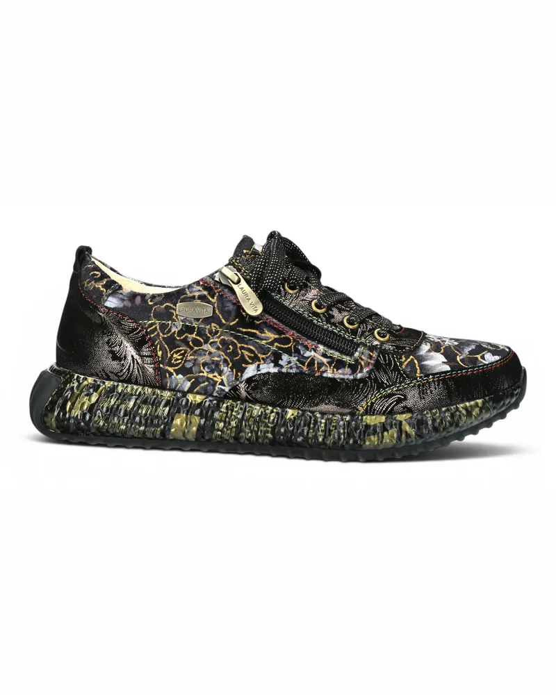 Laura Vita Goth Victorian Floral Black Leather Trainer Sneaker für Frauen – Burton-43 Schwarz