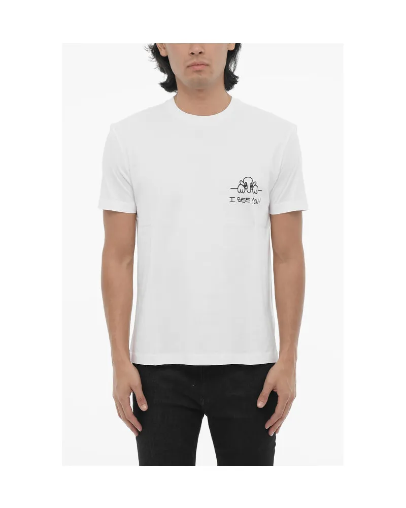 Neil Barrett Slim Fit I SEE YOU T-Shirt mit Rundhalsausschnitt aus Baumwolle in Weiß Weiß