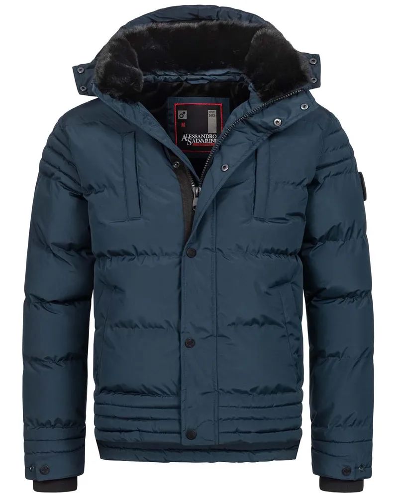 Alessandro Salvarini Herren Winterjacke AS-281 mit Teddyfell & abnehmbarer Kapuze Blau