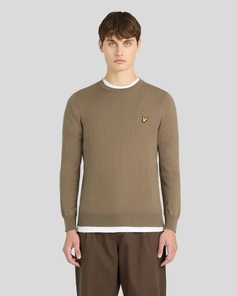 Lyle & Scott Baumwolle-Merino-Rundhals-Pullover Khaki