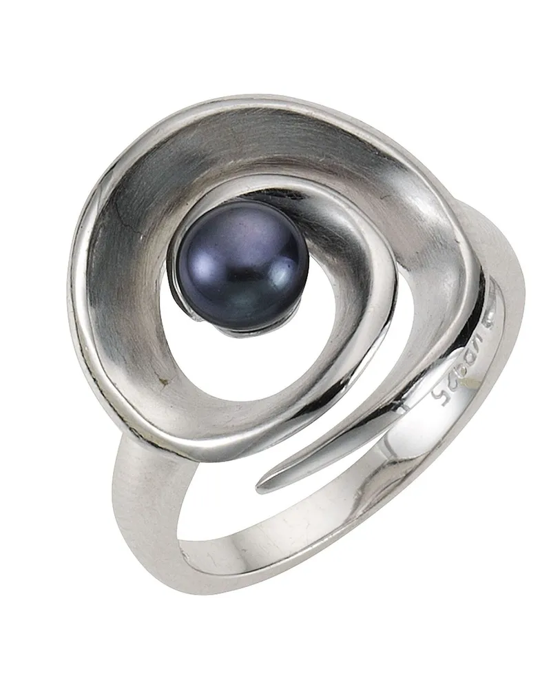 ZEEme Ring aus 925er Silber, rhodiniert, mit schwarzer Perle - Silber Silber