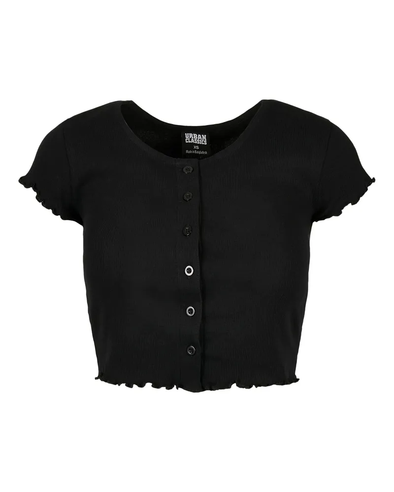 Urban Classics Kurzes Top Button-Down-Kragen für Damen (Schwarz Schwarz
