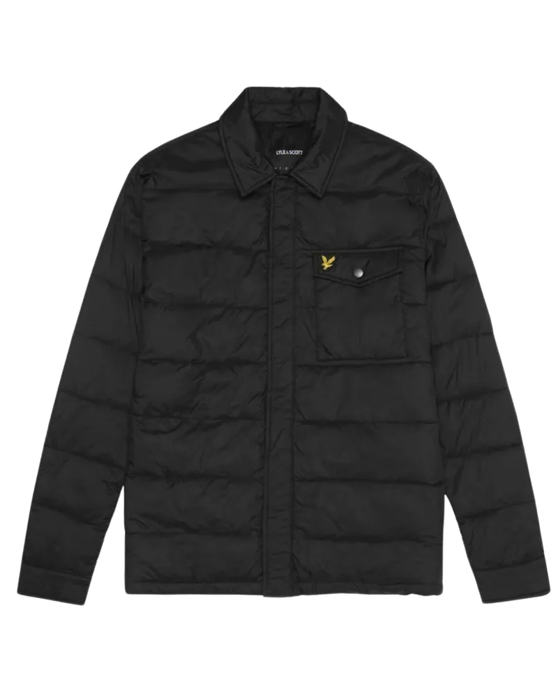 Lyle & Scott Tiefschwarze Jacke mit wattiertem Kragen und -Logo Schwarz