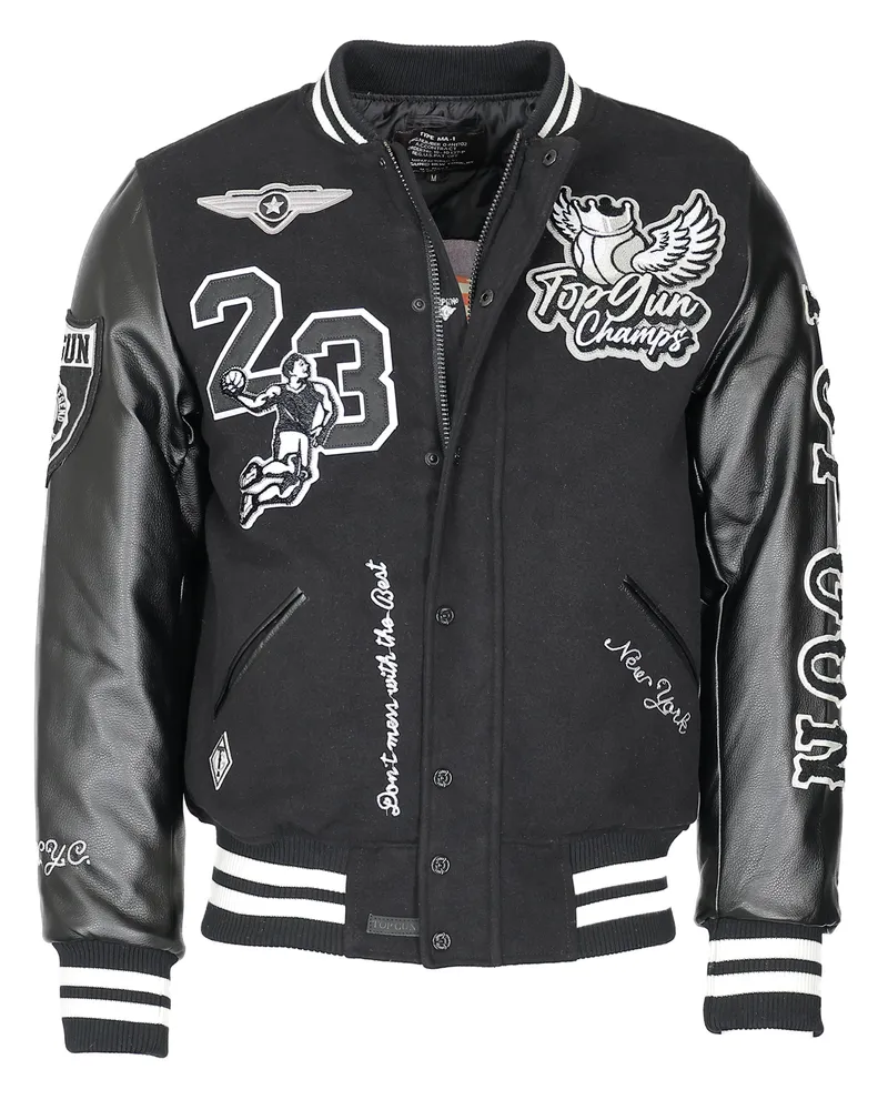 Top Gun College-Jacke TG23004 im Materialmix, zweireihig - Schwarz Schwarz