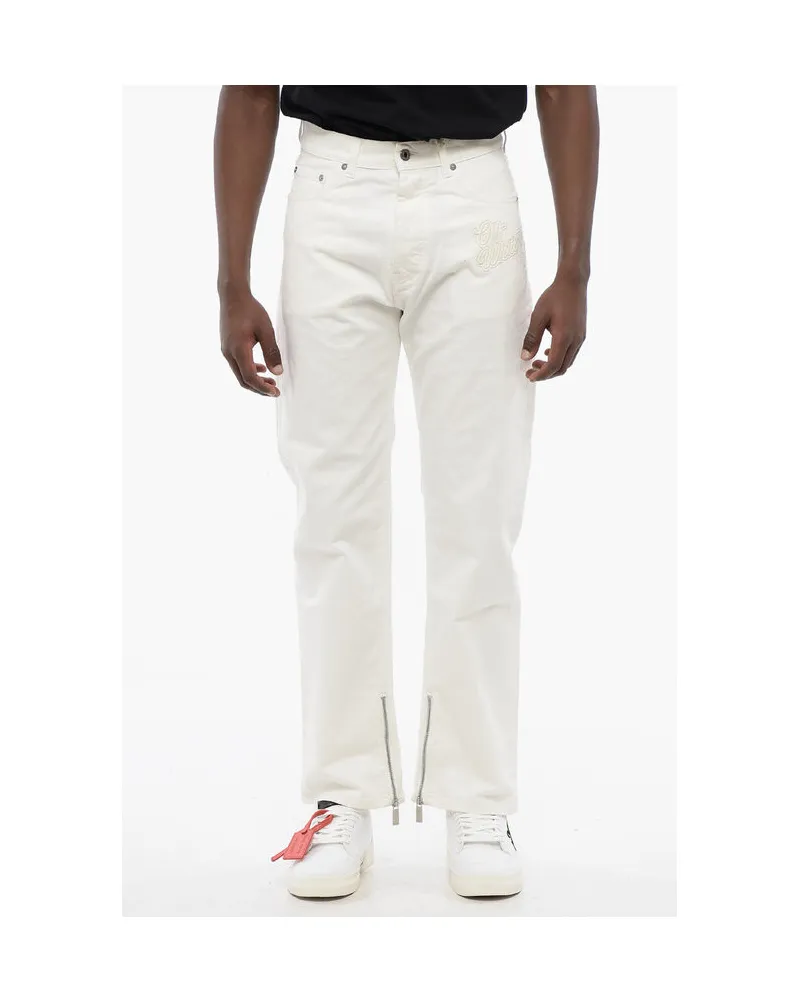 OFF-WHITE Stretch-Jeans mit Knöchelreißverschluss 20 cm in Weiß Weiß