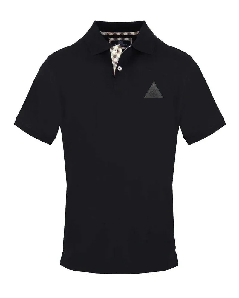 Aquascutum Poloshirt für Herren, Mit Kragen, kurzärmlig (Schwarz Schwarz