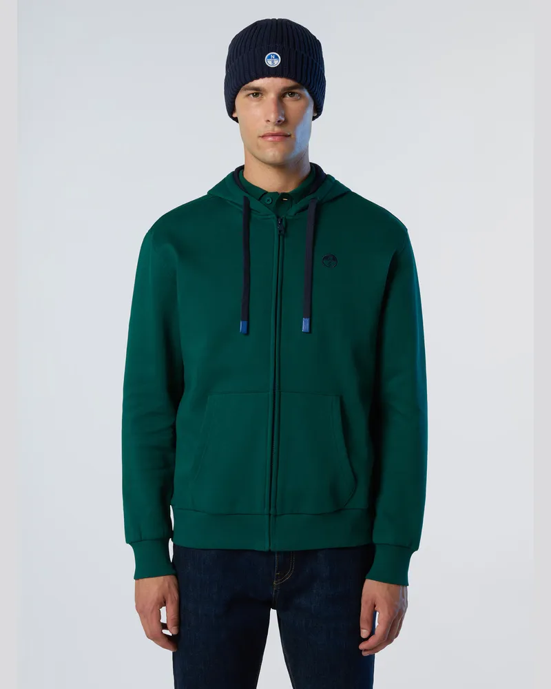 North Sails Kapuzenpullover mit durchgehendem Reißverschluss und gesticktem Logo - Dunkelgrün Dunkelgrün