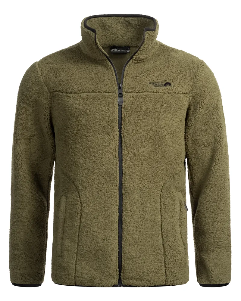 Arctic Seven Herren Sherpa Fleecejacke – Warme Outdoorjacke mit Zipper – Olive Grün