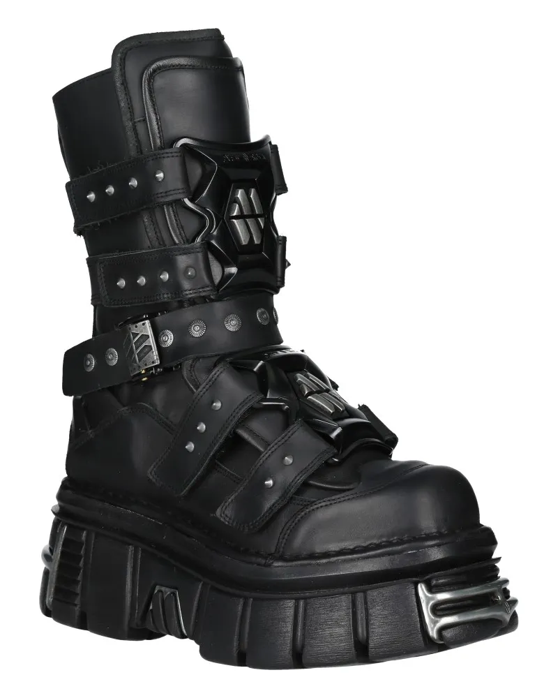 New Rock Goth Plateau-Lederstiefel-M-MET422-S1 Schwarz